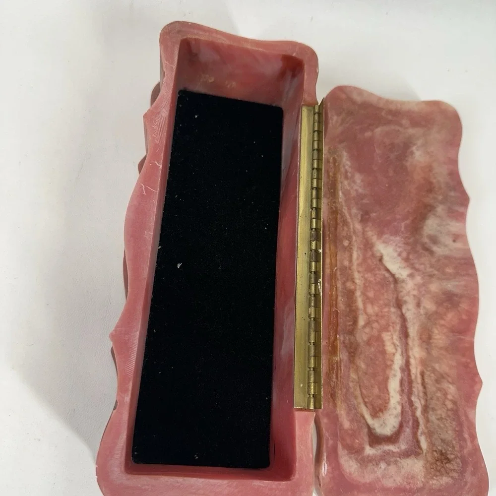 Vintage Genuine Pink Incolay Stone Handcrafted  Venus at Repose Jewelry Box